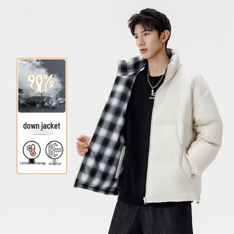 Men's Winter Double-Sided White Duck Down Jacket: Thick, Warm, and Ideal for Couples