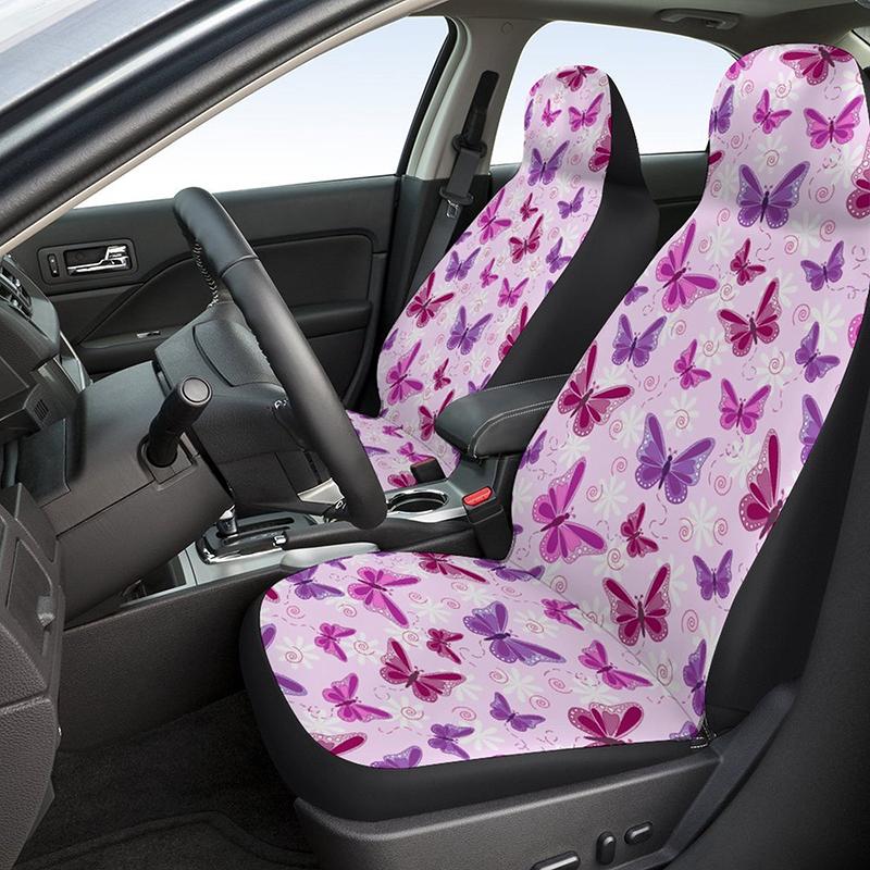 New Car Front Seat Covers Butterfly Printed Car Single Seat Cover Pink Leopard Print Car Cushion Women Auto Interior
