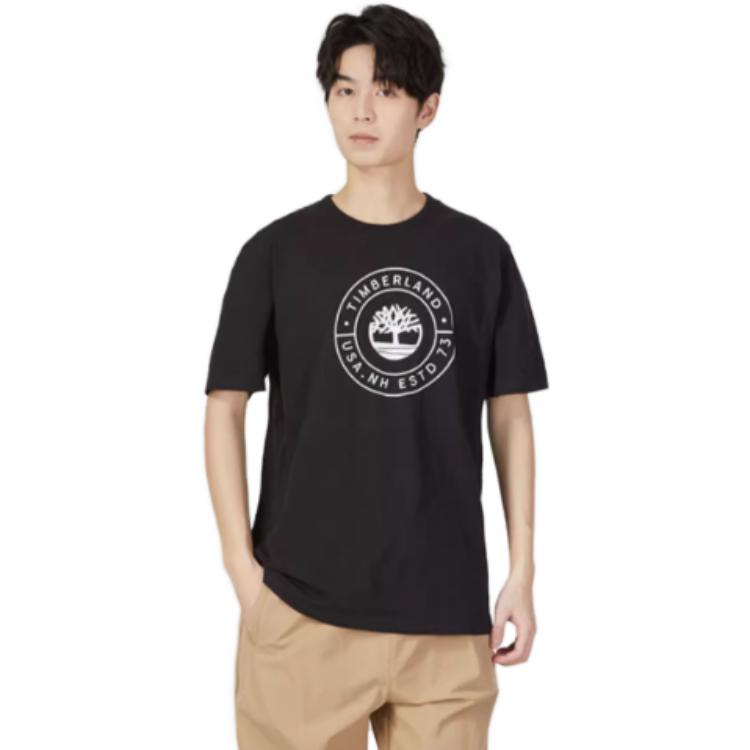 Timberland Letter Pattern Printed Casual Crew Neck Short Sleeve T-Shirt Men Tops Black A623N-001