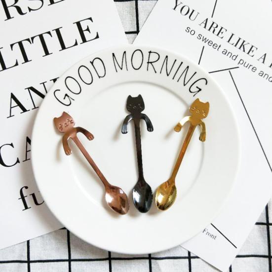 1Pc 304 Stainless Steel Mini Cat Coffee Tea Hanging Cup Spoon Kitchen Gadget AVE