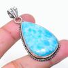 Natural Larimar Gemstone Handmade 925 Sterling Silver Jewelry Pendant 2.05" AP-15331