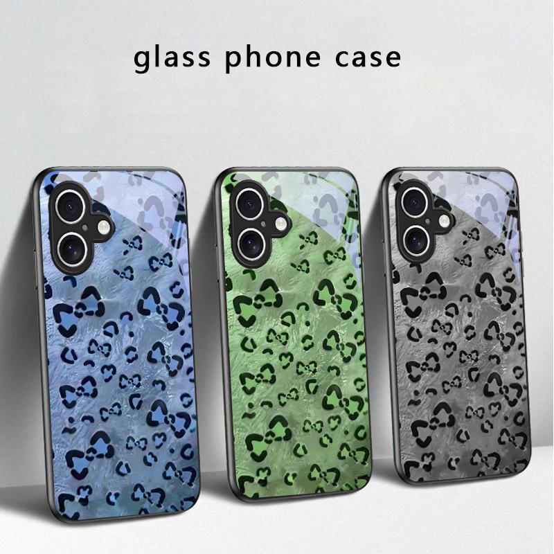 Abstract leopard print For iPhone 17 Air 16 E 15 Plus 14 Pro Max 13 12 mini 11 5 6 7 8 Plus XR XS Max SE Black Glass Phone Case