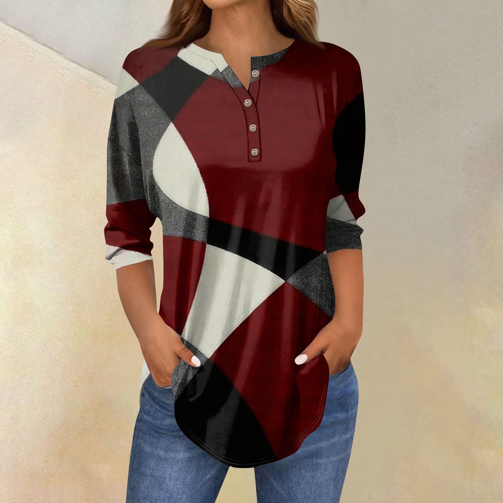 

Рубашки с рукавом 3/4 для женщин, модные, повседневные, с круглым вырезом, с принтом, футболка, топ M