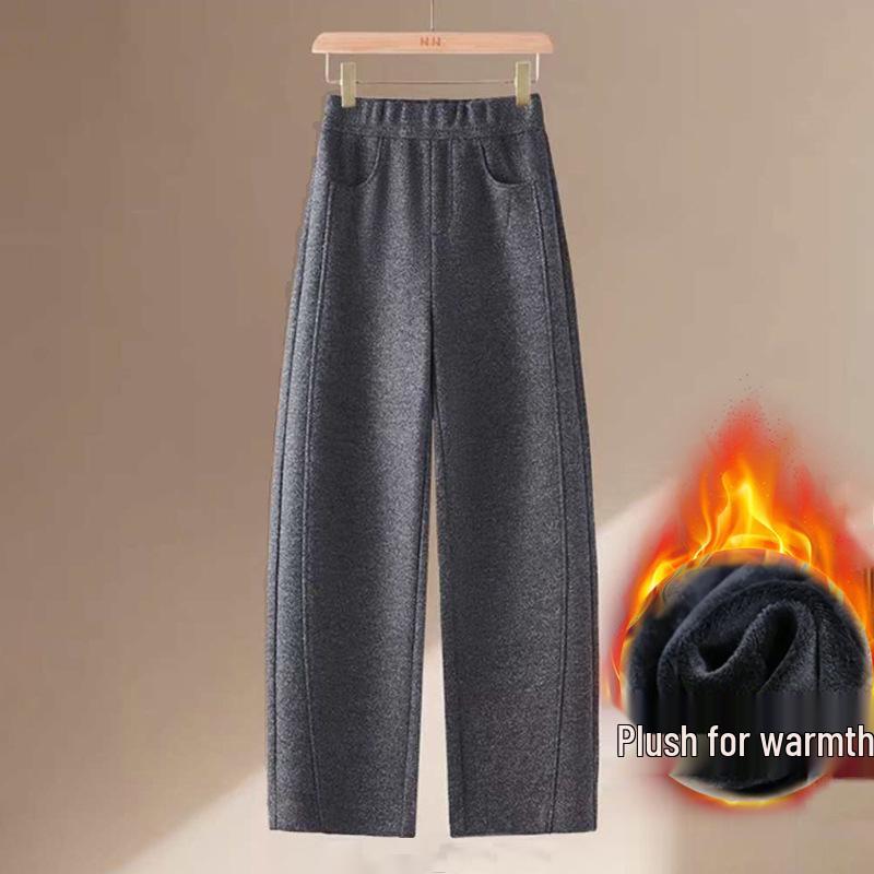 

2025 Autumn/Winter Women s Curved Leg High Waist Velvet Thickened Pants M [40-50kg]