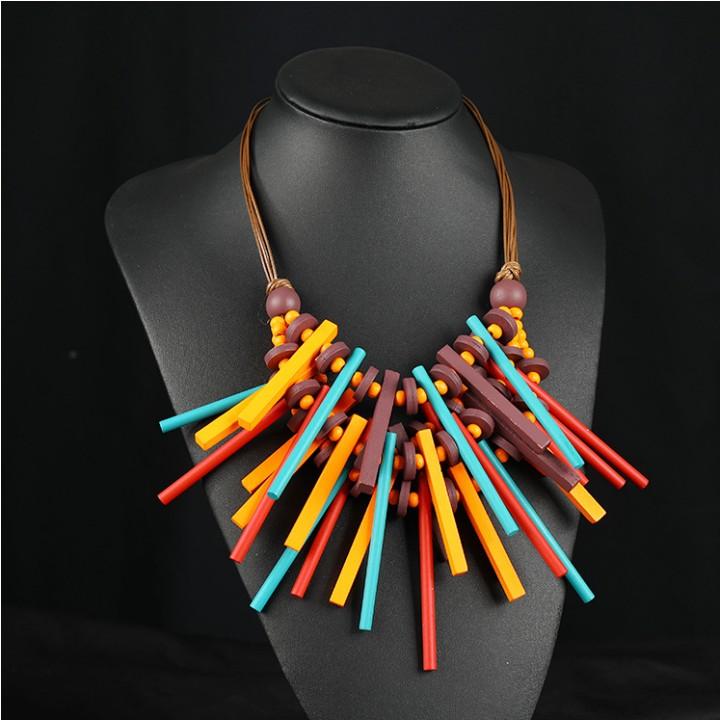 Handgjorda överdrivna bohemiska träpärlor Halsband Matchande halsband Smycken Tröja Halsband Kedja Personliga jultillbehör