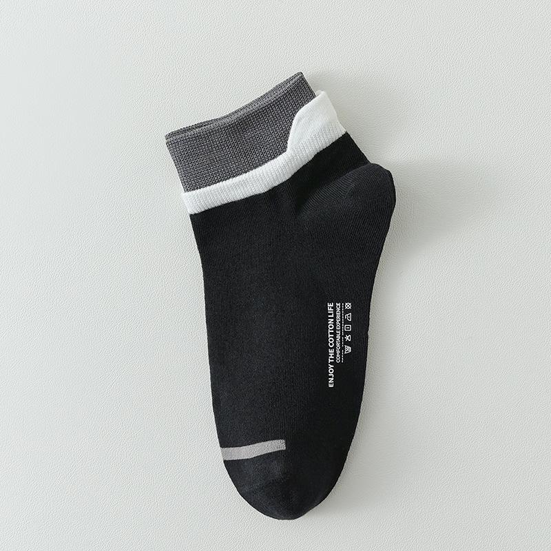 Men Spring and Autumn Pure Cotton Ear Lifting Sweat Absorbing Deodorizing Matching Color Short Tube Socks