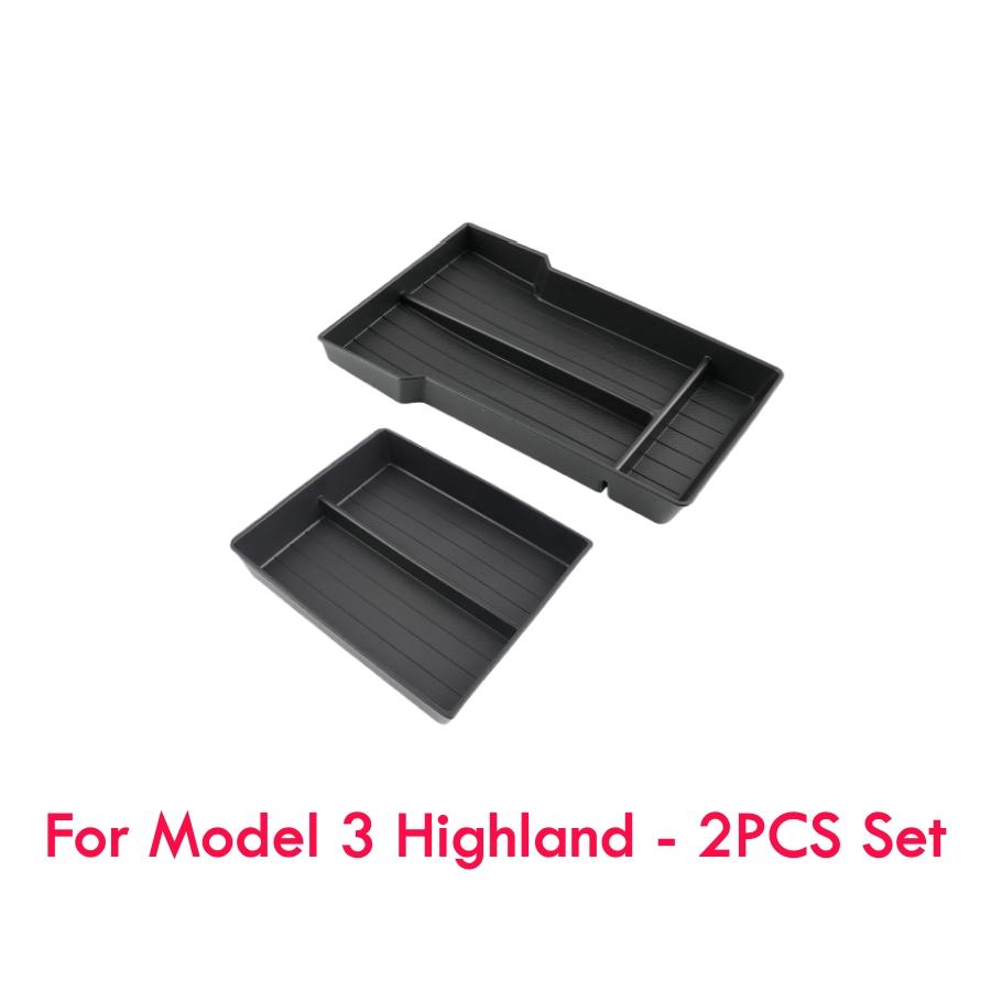 

2PCS Lower Center Console & Armrest Organizer Trays For Tesla Model Y Juniper & Model 3 Highland 2025 2026 Inner Storage Box