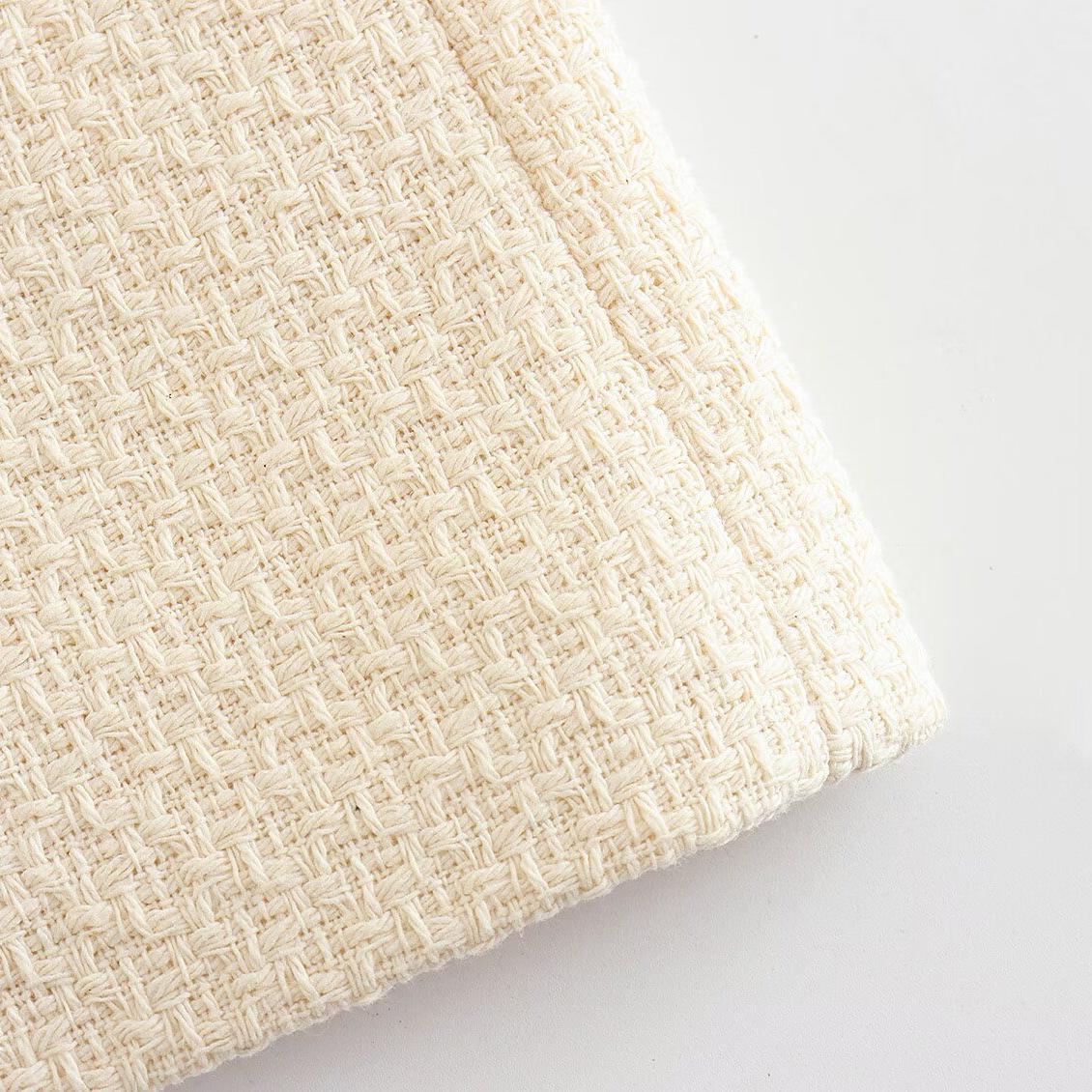 

2025 весна новый высококачественный блейзер с круглым вырезом и длинными рукавами, с текстурой «маленький аромат» XS слоновая кость