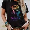 Übergröße Freizeit-T-Shirt Damen Übergröße Schmetterlings- & Slogan-Print Kurzarm Rundhalsausschnitt Leicht dehnbares T-Shirt