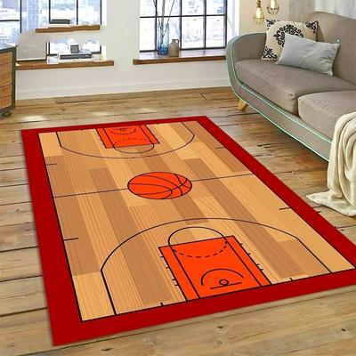 Basketball Court Pattern Carpet Mat Non-Slip Rug HomeDecoration for LivingRoom Floor Mat Brown OrangeWood Color Sports Theme Rug