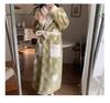 Autumn/Winter Women's Coral Fleece Bathrobe: V-neck, Belted, Long Sleeves, Mid-length, Sweet Style, Warm Homewear.