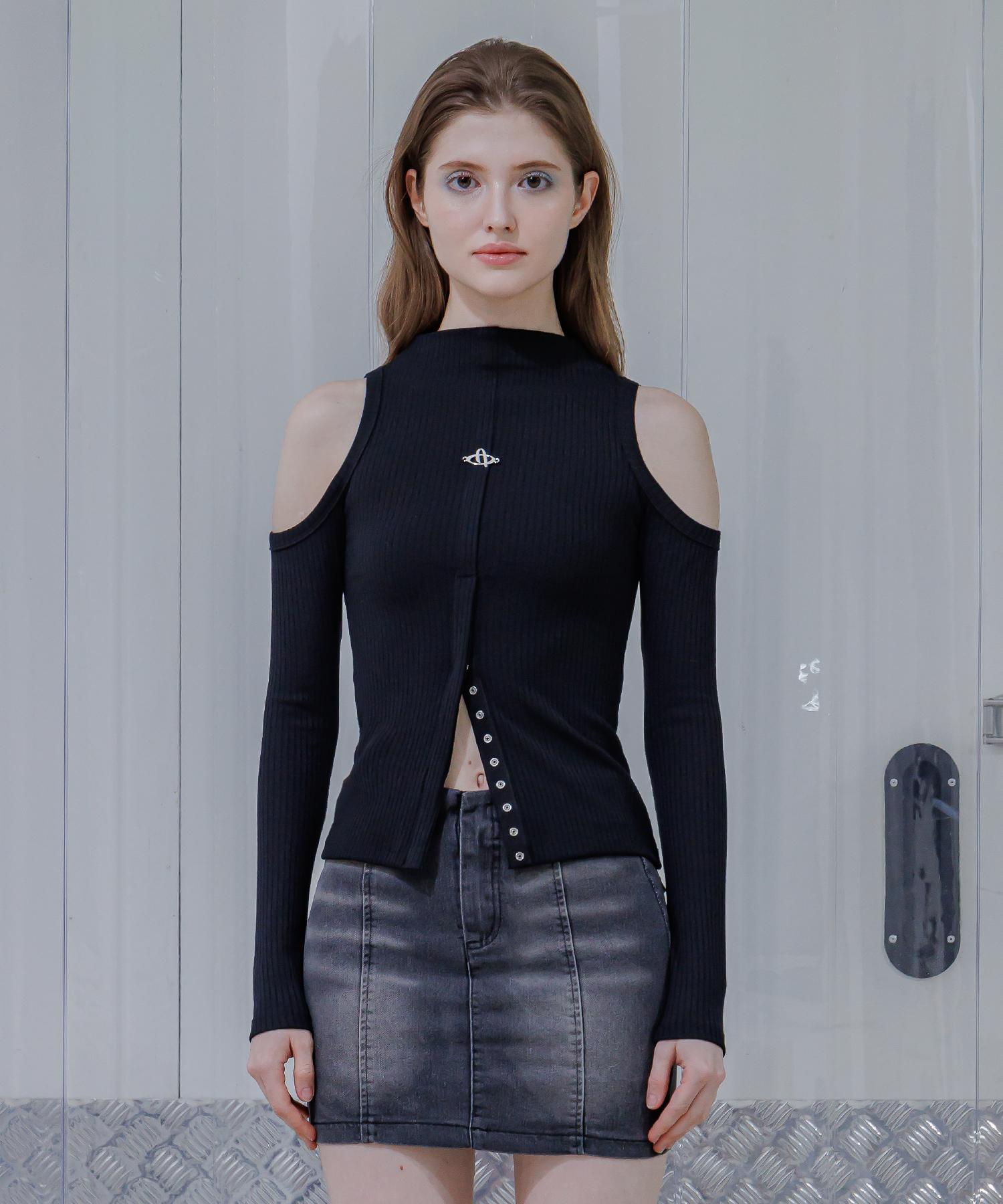 Archive Chic Cutout Ribbed Top Black/Free