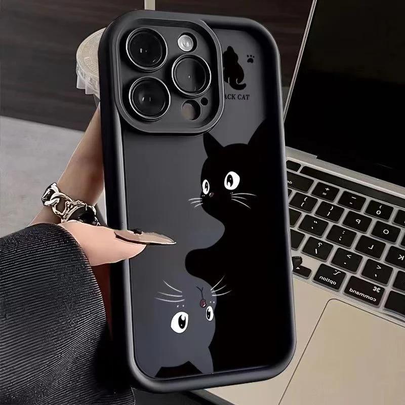 Cute Black Cat Print Casing For Motorola Moto Edge 50 Neo Ultra 70 60 50 Fusion G56 G86 E14 G75 G85 G54 G34 G84 Cover Matte