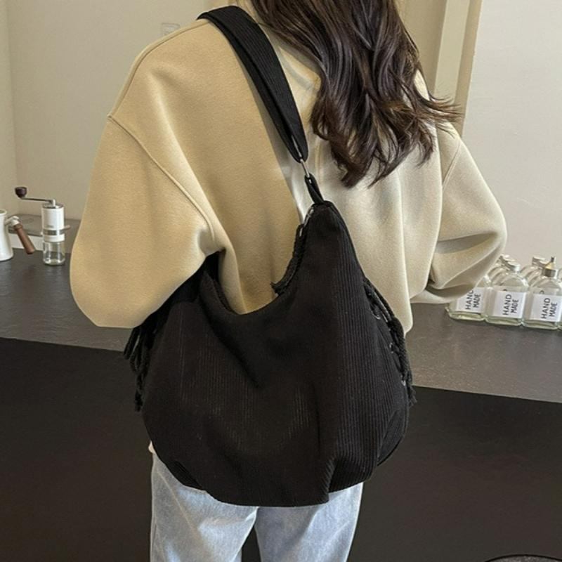 Women Comfortable and Versatile Texture Crossbody Bags Corduroy Canvas Shoulder Storage Bag Large Capacity Trendy Student Bag