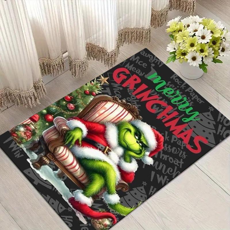 Křišťálový sametový koberec ve vánočním stylu Grinch, měkký protiskluzový křišťálový sametový koberec pro obývací pokoj, ložnici, domácí dekoraci