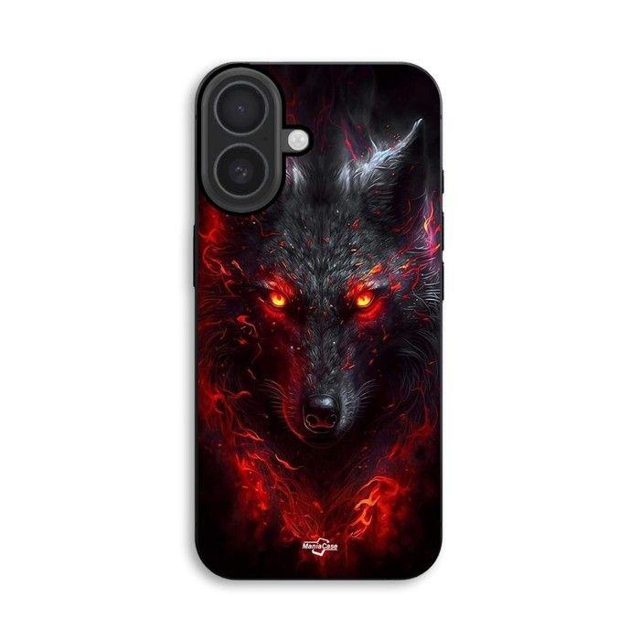 Hülle Für iPhone 18 Schwarzer Wolf Rotes Feuer Maniacase schwarz