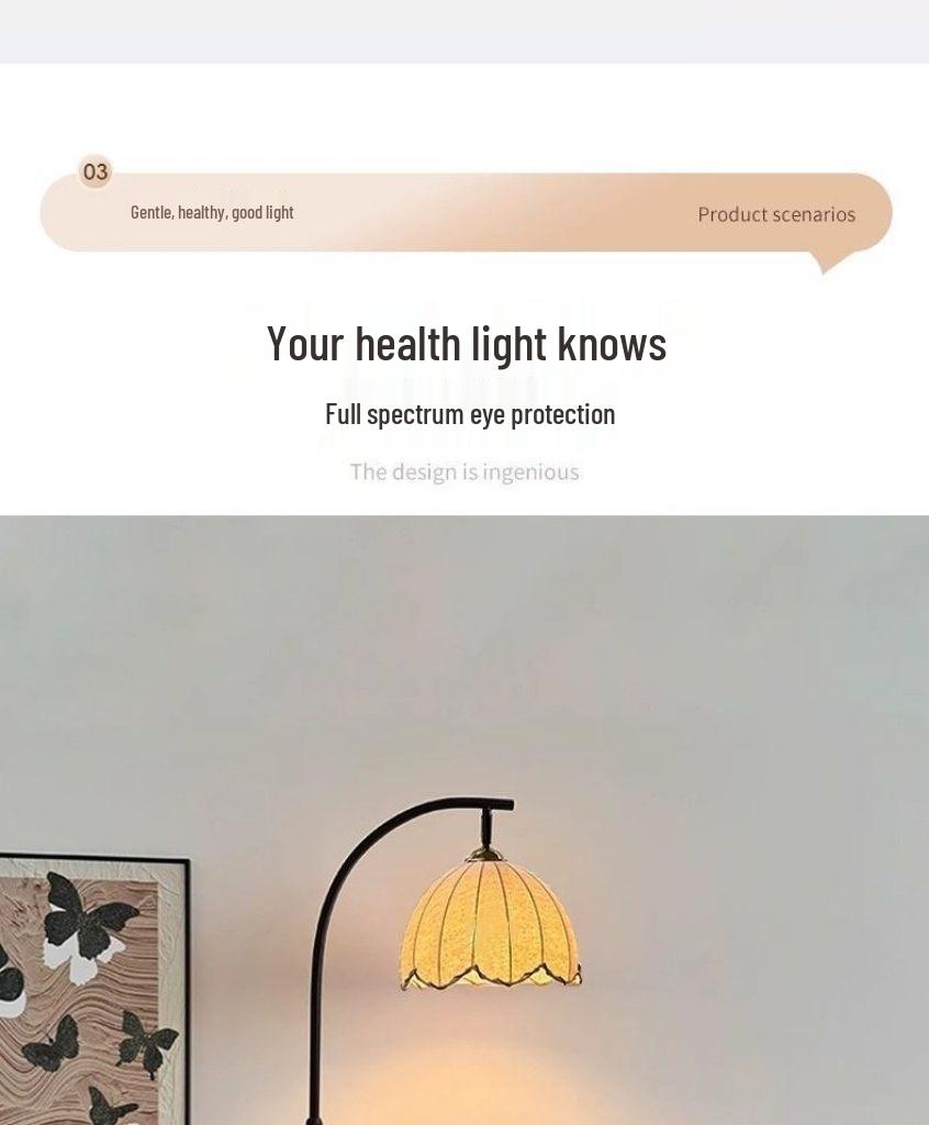 French Retro Mid-Century Bedside Floor Lamp with Storage - Ideal for Living Room or Sofa Side Decor.