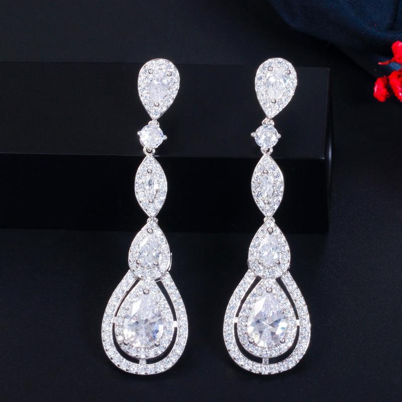 E0324 Style Long Pendant Pin Inlaid Zircon Water Drop Earrings