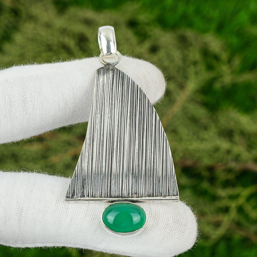 Natural Onyx Gemstone Pendant Green Handmade 925 Sterling Silver Indian Jewelry
