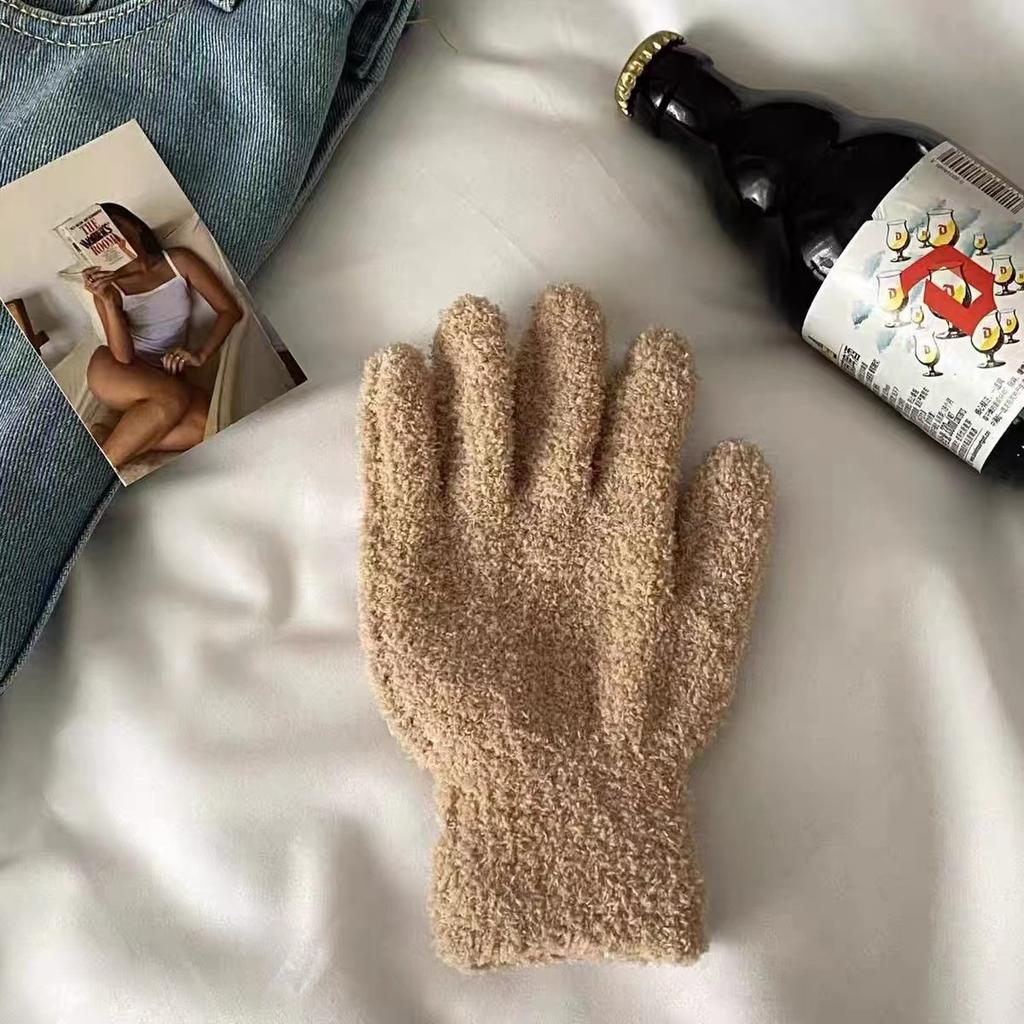 Coral Fleece Gloves Ins Japan And Korea Cute Simple Candy Color Five Fingers Fashion Warm Student