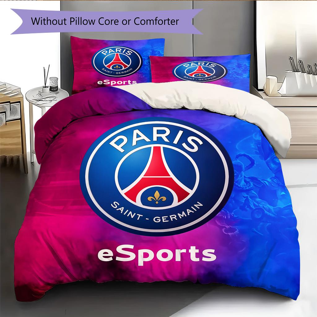 Paris Saint-Germain Fußballclub Muster Bettwäsche Bettdecken-Set Heimdekoration Geschenk (1 Bettbezug + 2 Kissenbezüge (ohne Füllung))