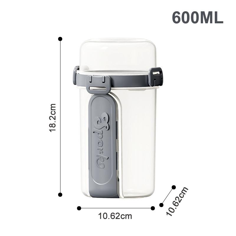 600Ml Salad Oatmeal Cup Breakfast Double Cup Cereal Nut Yogurt Container Set With Dressing Holder Fork Meal Preparation