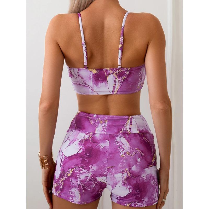 Träger-Bikini 2025 Damen High Waist Badeanzug Tie Dye Kordelzug Bademode Damen Bademode Baden Schwimmen Badeanzug Strandmode