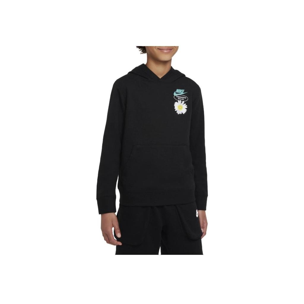 Nike Logo Floral Hoodie Sweatshirt Kids Tops Black DM8092-010