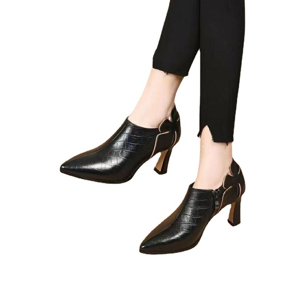 2022 Herbst/Winter Damen Chunky Heel Spitzschuhe Freizeitschuhe mit Seitenreißverschluss