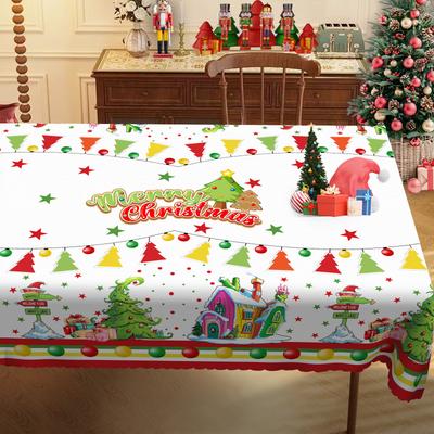 1 Piece Christmas Round And Rectangular Tablecloth, Whoville Style, Various Sizes, Huvel Carnival Celebration Lantern Print Pattern Tablecloth, Christ