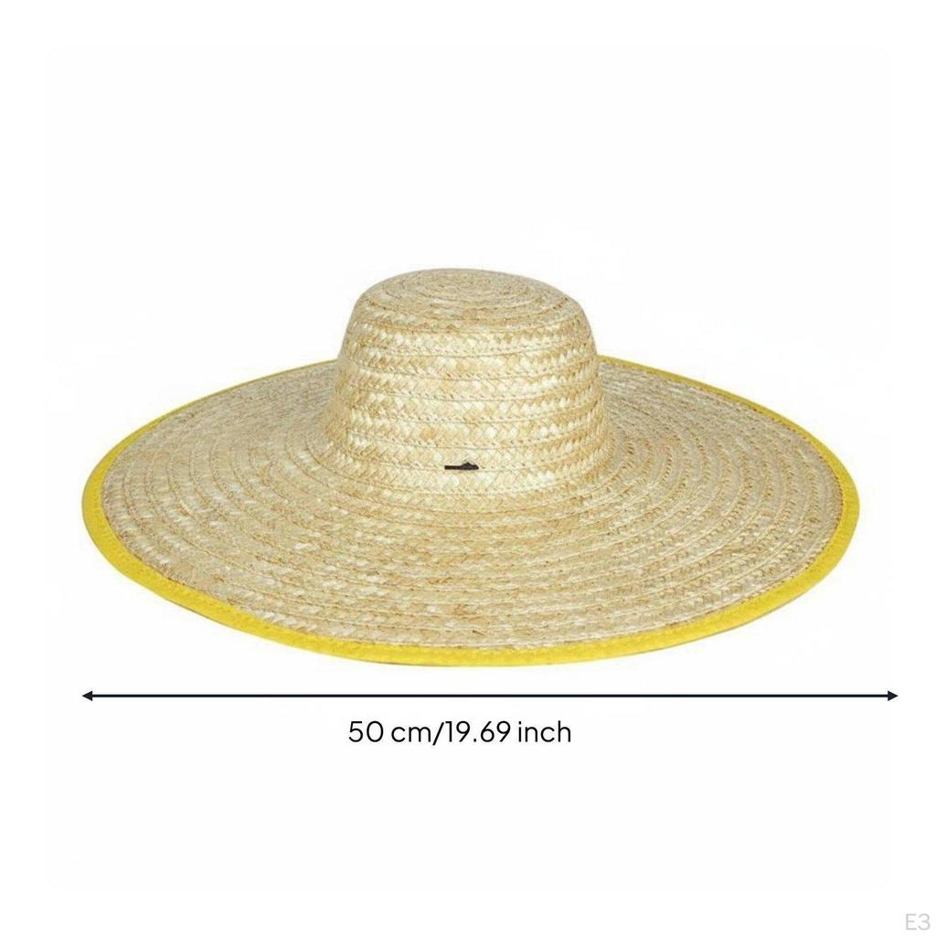 Wide Brim Straw Hat Breathable Woven Sun Lightweight Headwear for Farmers, Gardeners, Farming,