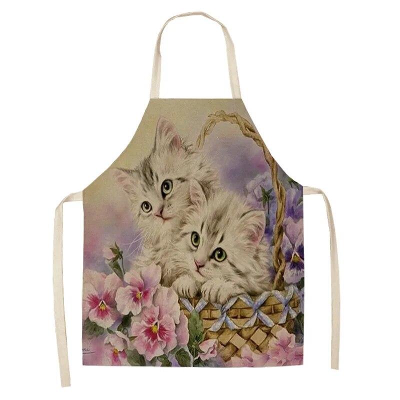 Lniany fartuch z wzorem kota i pandy, do domu, kuchni, gotowania, pieczenia, śliniak jadalny, narzędzie czyszczące, przeciwzabrudzeniowe, dla mężczyzn i kobiet