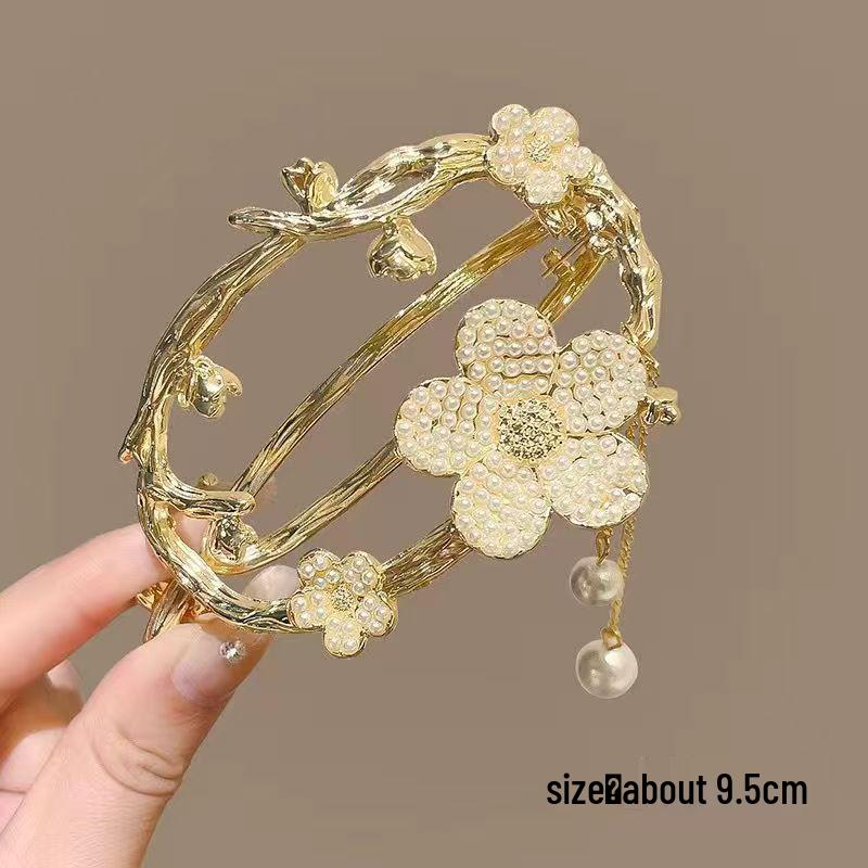 Exquisite Butterfly Flower Tassel Claw Clip with Pearl Pendant