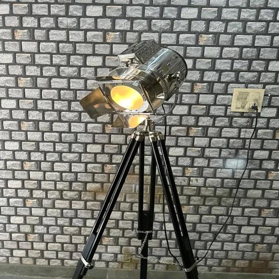 

Floor lamp-spotlight in marine style, designer, chrome, with black wooden