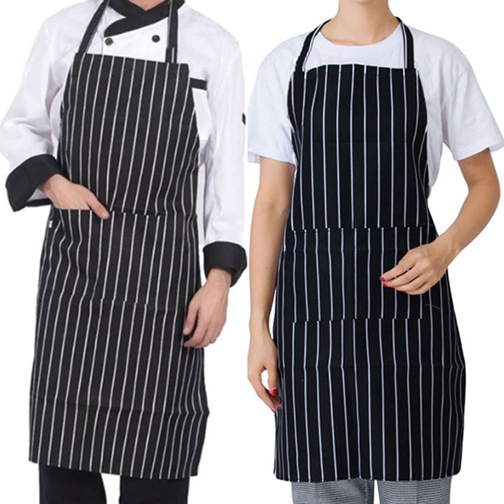 

Polyester Cooking Tools Adult Men Sleeveless Chef Apron Bib Black Stripe Adjustable