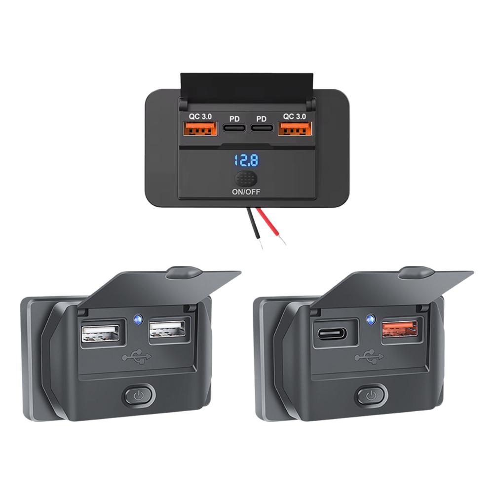 12-24V PD Type-C USB Ports Quick Charger QC3.0 & PD3.0 With Switch Fast Charging USB Power Panel For Motorcycle Car Truck RV