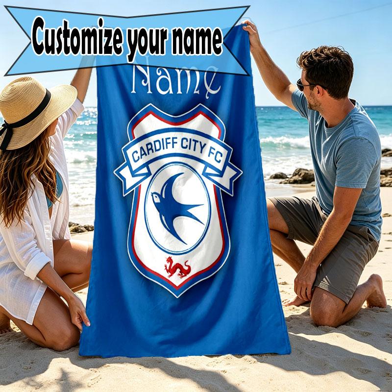 Custom Name Personalized Cardiff City FC Print Beach Towel, for Trip Camping Beach Party Home Decor, Birthday Gift for Family & Friends