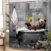 Woodland Bear Vintage Shower Curtain, Rustic Farmhouse Cabin Wildlife Animal Country Bathroom Decor