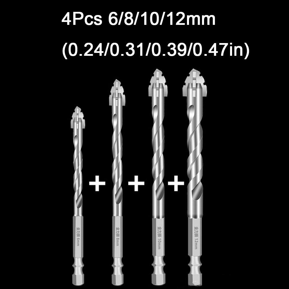 6/8/10/12mm Drill Bit Set Four Edged Electric Drill Bit Multi-purpose Punching Tool  Metalworking
