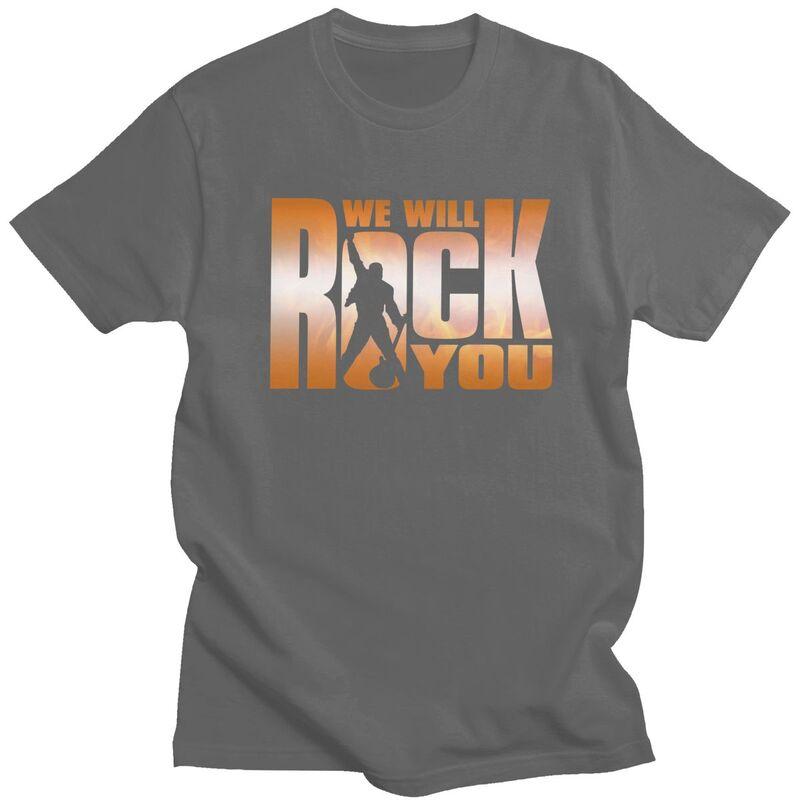 Custom We Will Rock You T Shirts Men 100 Cotton Tees Queen Rock Band Tshirts ShortSleeve Fashion Tshirt Clothing