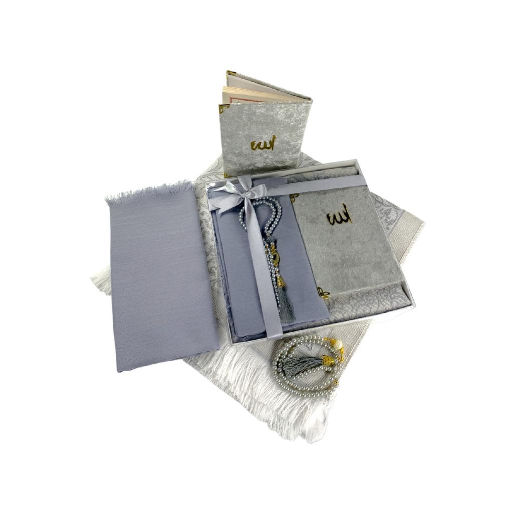 Zestre, cadou, set pachet de mireasă din 4 piese, pânză de rugăciune, covor de rugăciune din tafta, Yasin, pânză pentru rozar* tafta