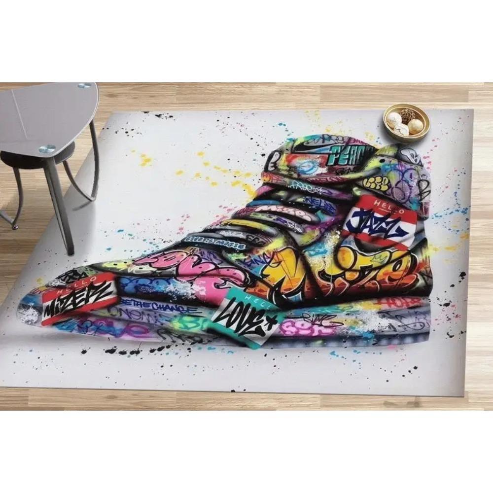 Colorful Sneakers Graffiti Rug Abstract Soft Carpet Wall Hanging Design Kids Room Decor Gift for Boys Bedroom Floor Mat