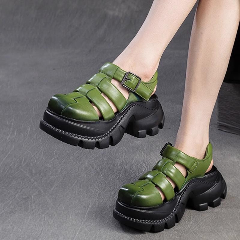 GKTINOO Round Toe Woven Breathable Hollow-out Thick Soled Sandals 2025 Summer New Casual Versatile Women's Platform Shoes