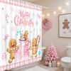 Frohe Weihnachten Duschvorhang Rosa Kariert Niedlich Lebkuchenmann Duschvorhang Mit 12 Haken Winter Schneeflocke Weihnachten Süßigkeiten Bad