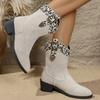 Fashion Retro Women's Short Boots High Quality Women's Knight Boots Printing Sexy Pointed Toe Shoes Leopard Print Spliced Western Boots