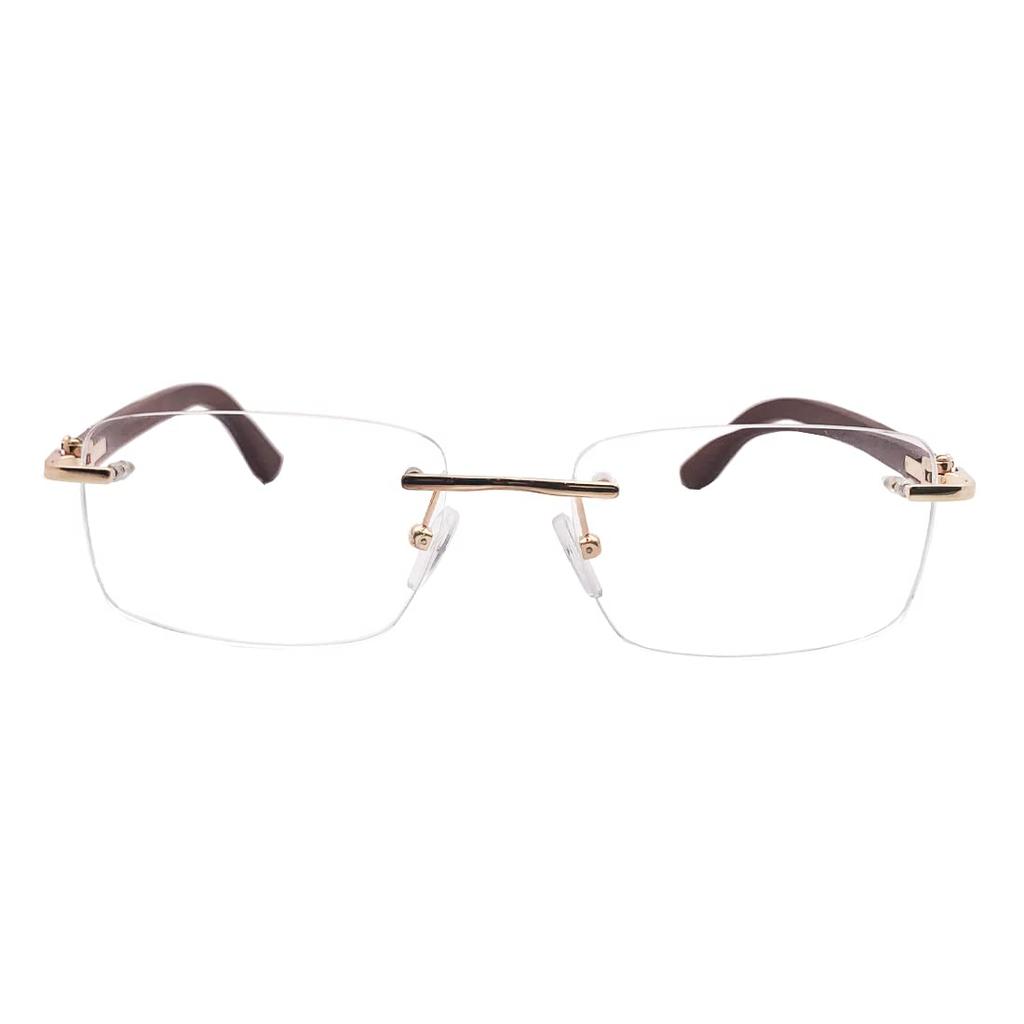 RSINC Wood-Rimless Eyeglasses Frames With Gold Steel Finish | Stylish Wood and Steel Design | Sleek & Modern (Size 54-16-138) 6252202878848