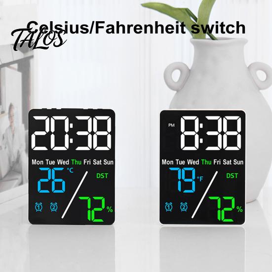 Stylish Dual Alarm Clock Multifunctional Large Screen Digital Brightness Adjustment Humidity Temperature Display Desktop Table