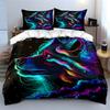3Pcs Vibrant Wolf And Night Sky Neon Print Soft Comfortable Duvet Cover Bedding Set Included 1*Duvet Cover  2*Pillowcases