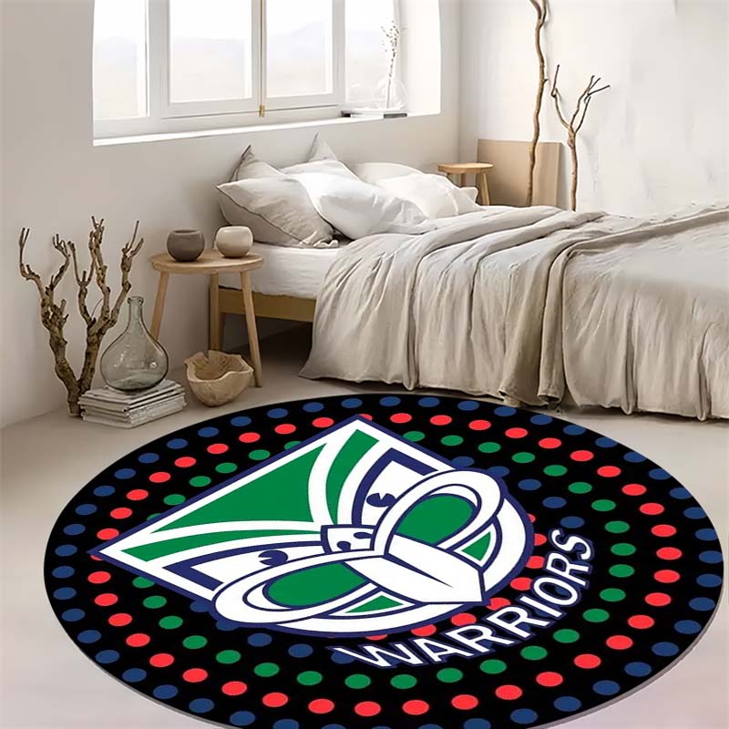 Warriors Team Logo Dot Background Print Round Area Rug Non‑Slip Floor Mat Sports Fan Home Decor for Gaming Bedroom