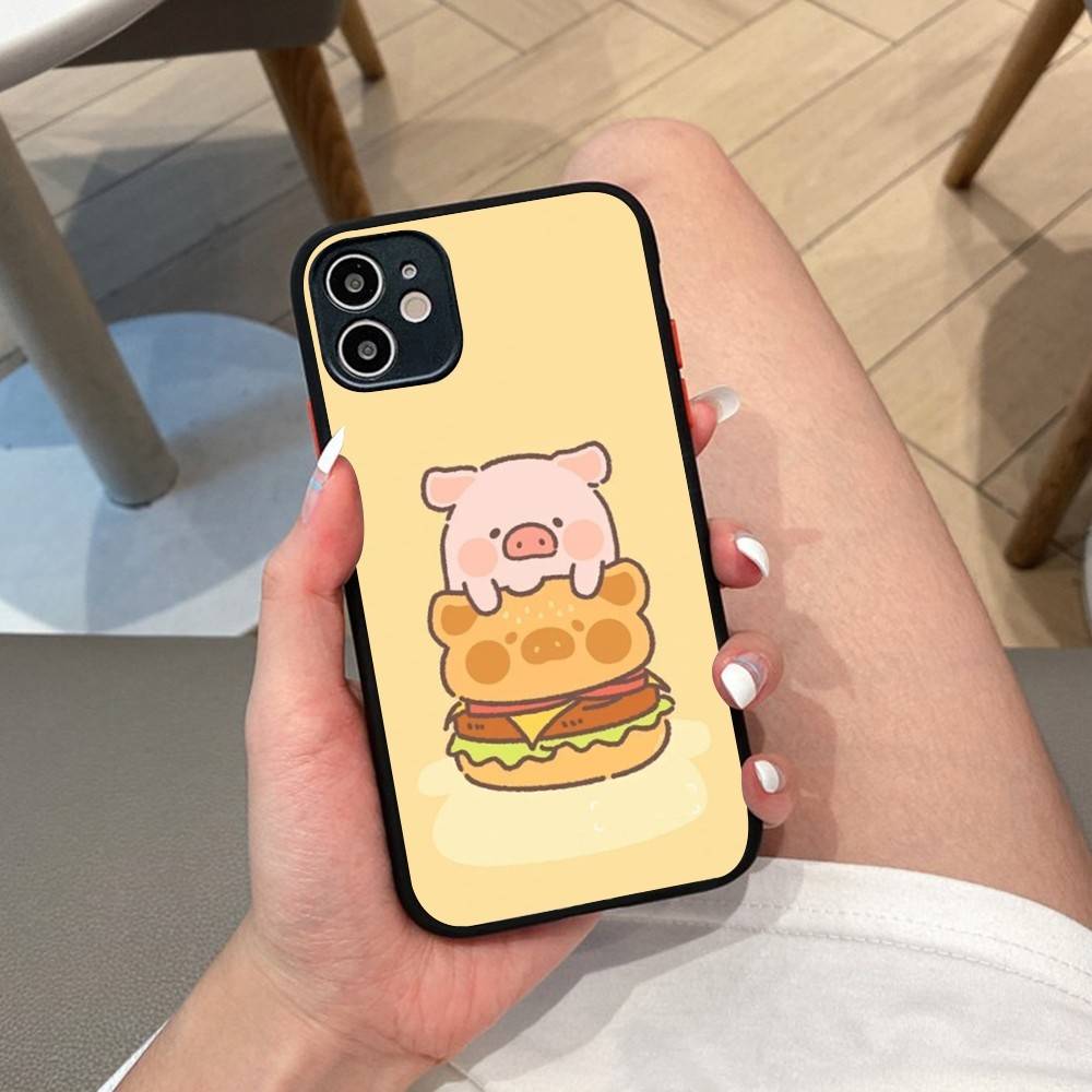 Cute Pig Cartoon L-lulu Phone Case For IPhone 14 11 12 13 Mini Pro Max 8 7 Plus X XR XS MAX Translucent Matte Cover
